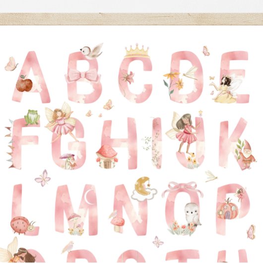Pink Fairy Alphabet ABC Poster Kids Room Decor