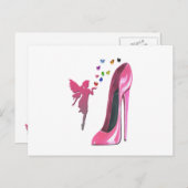 Pink Fairy and Stiletto Shoe Art Briefkaart (Voorkant / Achterkant)