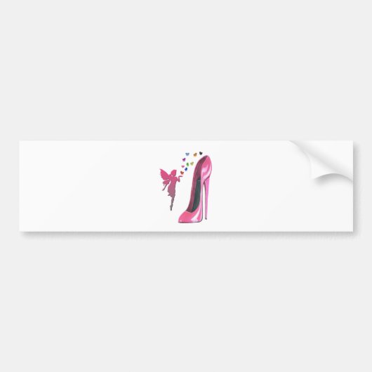 Pink Fairy and Stiletto Shoe Art Bumpersticker (Voorkant)