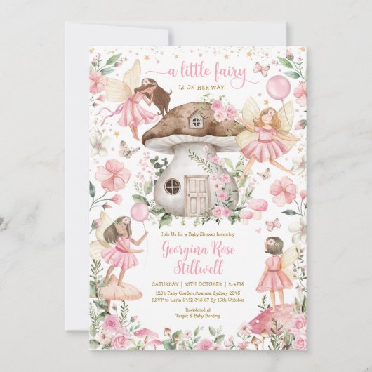 Pink Fairy Baby shower Enchanted Forest Tea Party Kaart (Voorkant)