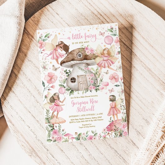Pink Fairy Baby shower Enchanted Forest Tea Party Kaart