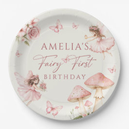 Pink Fairy First Birthday Party Paper Plates Papieren Bordje