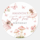Pink Fairy First Birthday Party Sticker (Voorkant)