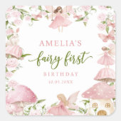 Pink Fairy First Birthday Party Sticker (Voorkant)