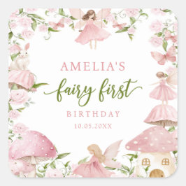 Pink Fairy First Birthday Party Sticker