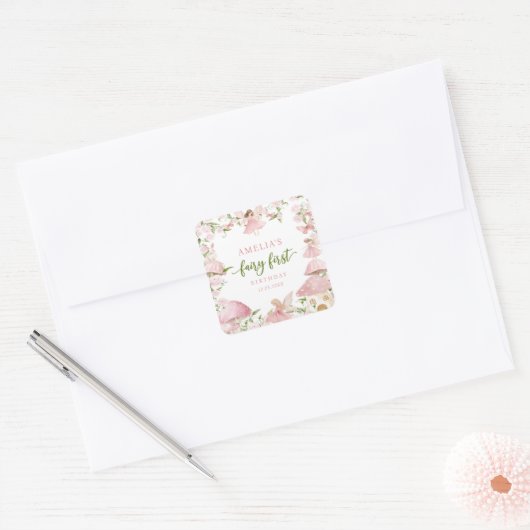 Pink Fairy First Birthday Party Sticker (Envelop)