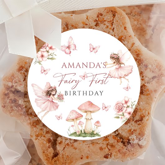 Pink Fairy First Birthday Party Sticker