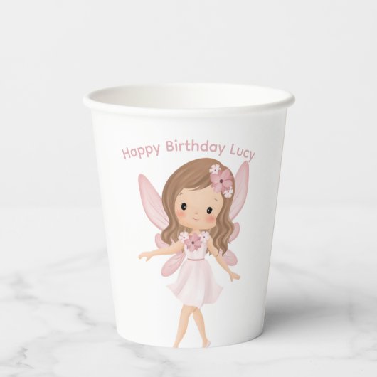 Pink Fairy Kinderverjaardag Papieren Bekers (Achterkant)