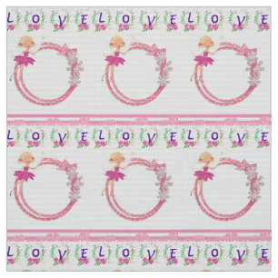 Pink Fairy Love Hearts Floral Fabric Stof