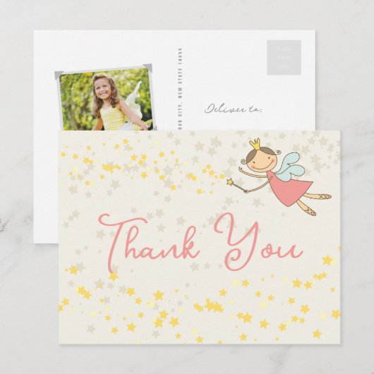 Pink Fairy Princess Stars Whimsical Girl Birthday Briefkaart (Voorkant / Achterkant)