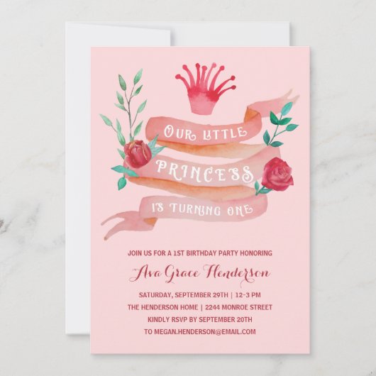 Pink Fairy Tale Princess 1ste verjaardag Girl Kaart (Voorkant)