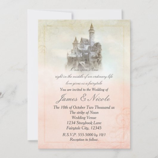 Pink Fairy Tale Storybook Castle Wedding Kaart (Voorkant)