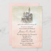 Pink Fairy Tale Storybook Castle Wedding Kaart (Voorkant / Achterkant)