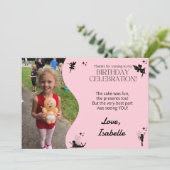 Pink Fairy verjaardagsfeestje bedankt kaart (Staand voorkant)