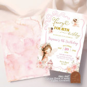 Pink Fairy Vierde Meisje Verjaardag Uitnodiging