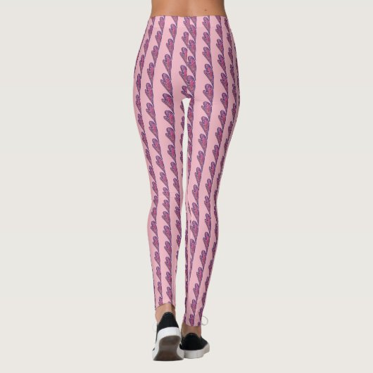 Pink Faith Art Hearts Fun Valentijnsdag Leggings (Achterkant)