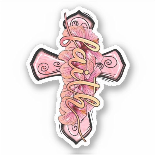 Pink Faith Cross Christelijk Sticker (Voorkant)