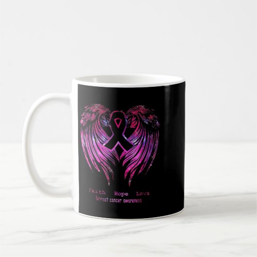 Pink Faith Hope Love Wings Breast Cancer Awareness Koffiemok (Links)