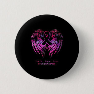 Pink Faith Hope Love Wings Breast Cancer Awareness Ronde Button 5,7 Cm
