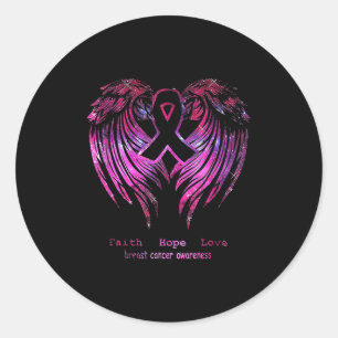 Pink Faith Hope Love Wings Breast Cancer Awareness Ronde Sticker