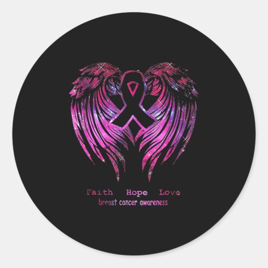 Pink Faith Hope Love Wings Breast Cancer Awareness Ronde Sticker (Voorkant)