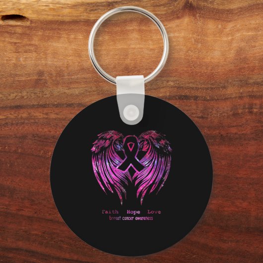Pink Faith Hope Love Wings Breast Cancer Awareness Sleutelhanger (Voorkant)
