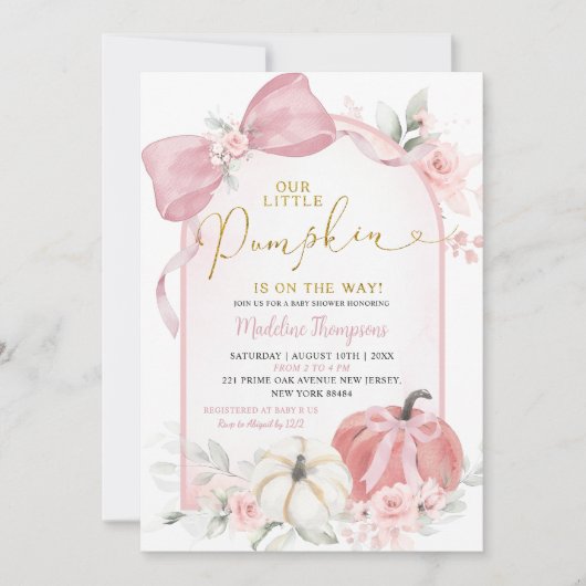 Pink Fall Floral Coquette Pumpkin Baby Shower Kaart (Voorkant)