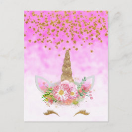 Pink Fantasy and Golden Stars Unicorn Briefkaart