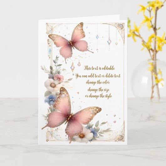 Pink Fantasy Butterfly Kaart (Gele Bloem)