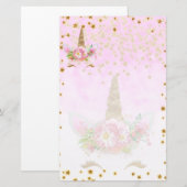Pink Fantasy en Golden Stars Unicorn Briefpapier (Voorkant / Achterkant)