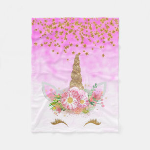 Pink Fantasy en Golden Stars Unicorn Fleece Deken