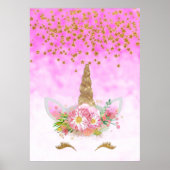 Pink Fantasy en Golden Stars Unicorn Poster (Voorkant)