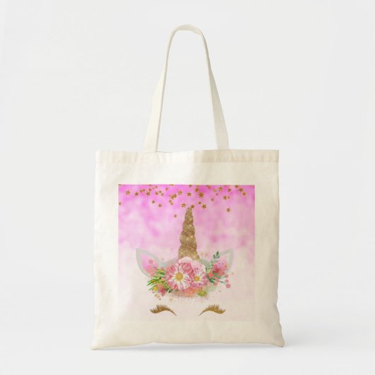Pink Fantasy en Golden Stars Unicorn Tote Bag (Voorkant)