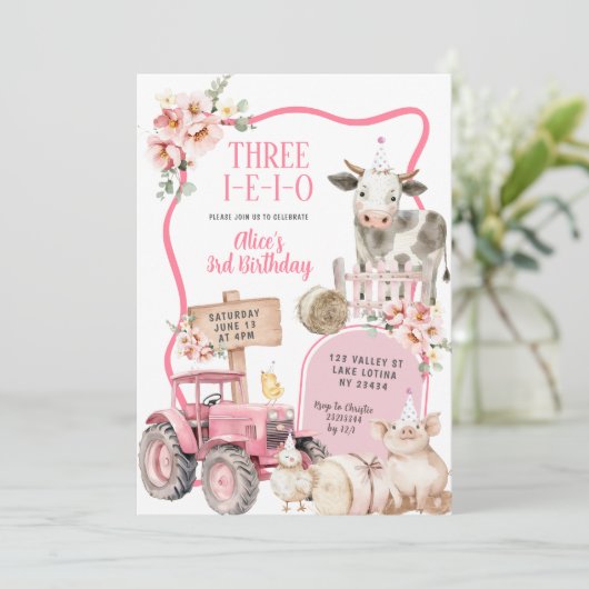 Pink Farm 3rd Birthday  Kaart (Staand voorkant)