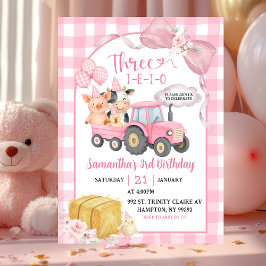 Pink Farm Animals Three-i-e-i-o Girl 3rd Birthday Kaart