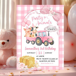 Pink Farm Calling All Party Animals Girl Birthday Kaart