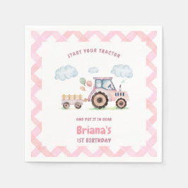 Pink Farm Tractor Girl Any Age Birthday Servet