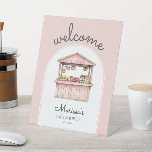 Pink Farmers Market Baby shower welkom Reclamebord Met Voetstuk (Insitu)