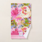 Pink Farmhouse Waterverf Floral | Monogram control Bad Handdoek (Handdoek)