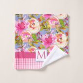Pink Farmhouse Waterverf Floral | Monogram control Bad Handdoek (Wasdoekje)
