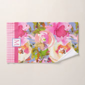 Pink Farmhouse Waterverf Floral | Monogram control Bad Handdoek (Handdoek)