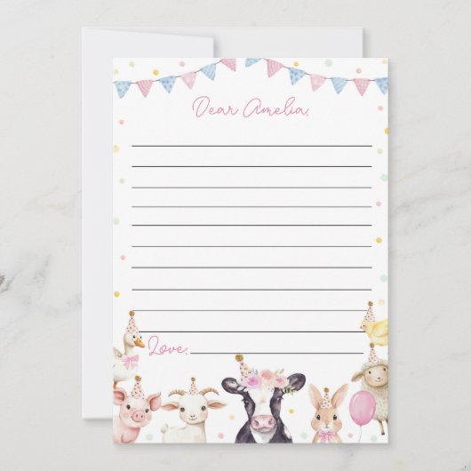 Pink Farmyard Time Capsule Note Bericht Kaart (Voorkant)