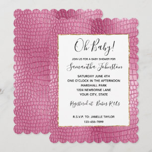Pink Faux Alligator Animal Baby shower Kaart