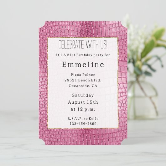 Pink Faux Alligator Animal Birthday Kaart (Staand voorkant)