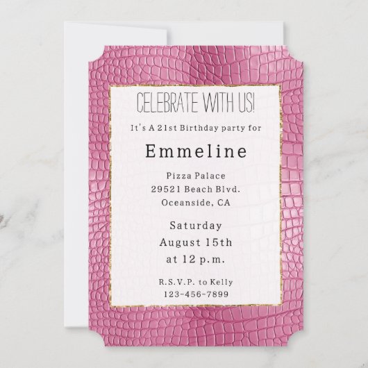 Pink Faux Alligator Animal Birthday Kaart (Voorkant)