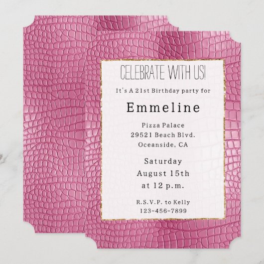 Pink Faux Alligator Animal Birthday Kaart (Voorkant / Achterkant)