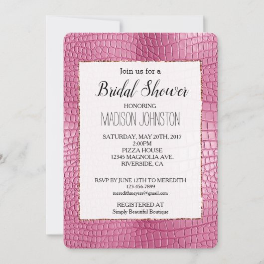 Pink Faux Alligator Animal Vrijgezellenfeest Kaart (Voorkant)