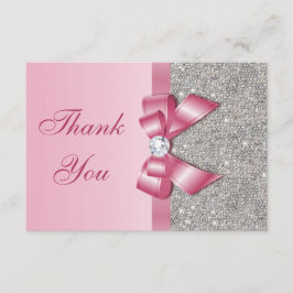 Pink Faux Bow & Diamonds Hartelijk dank Bedankkaart