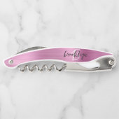 Pink Faux Brushed Metal Monogram Script Kurkentrekker (Achterkant)