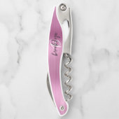 Pink Faux Brushed Metal Monogram Script Kurkentrekker (Achterkant)
